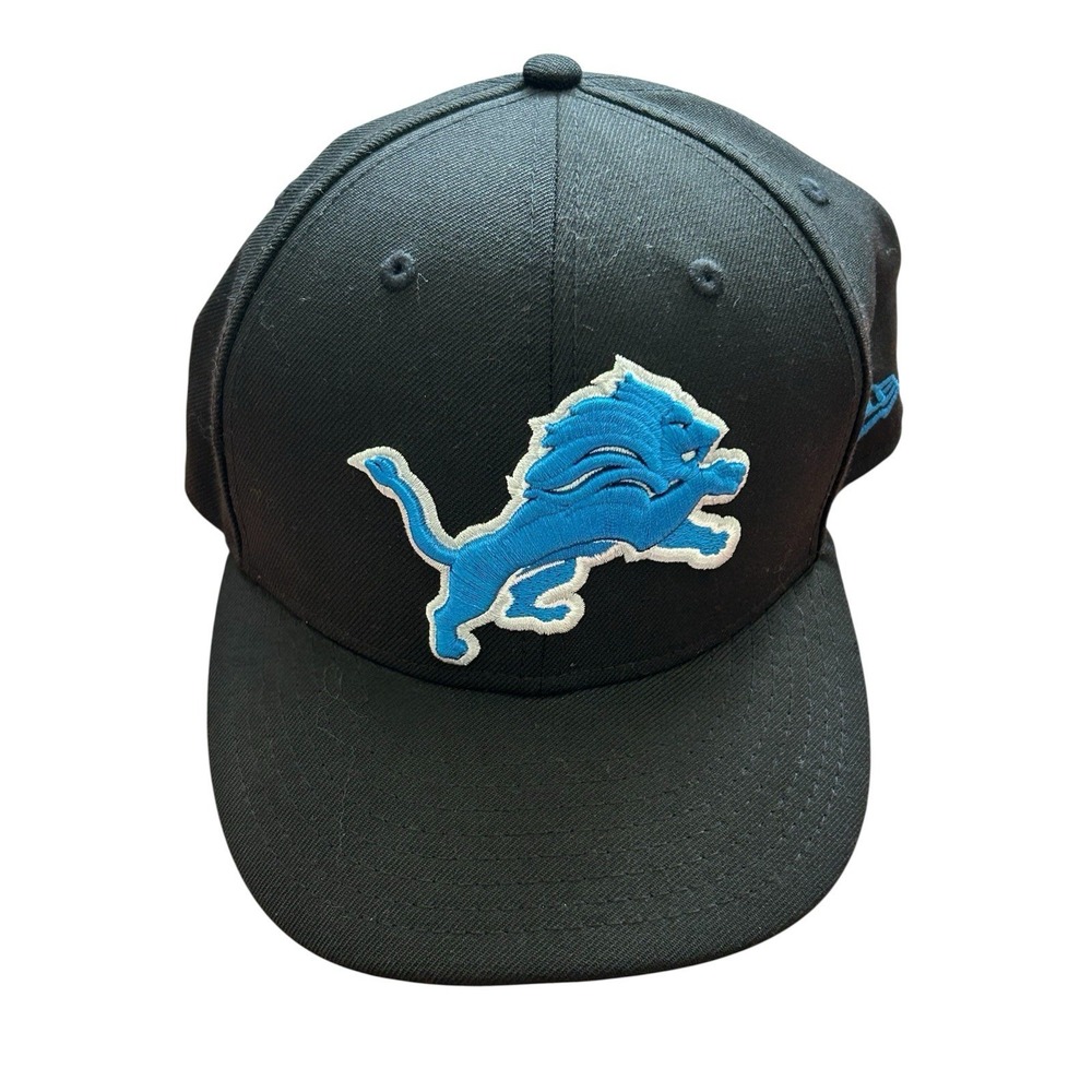 New Era Detroit Lions Black Blue Fitted Hat Size 7 NFL Cap